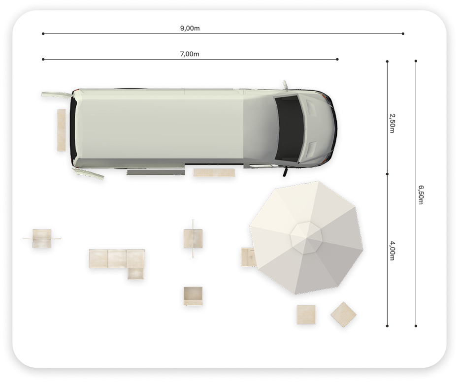 Technische Detailzeichnung des Ausstellungsmobils